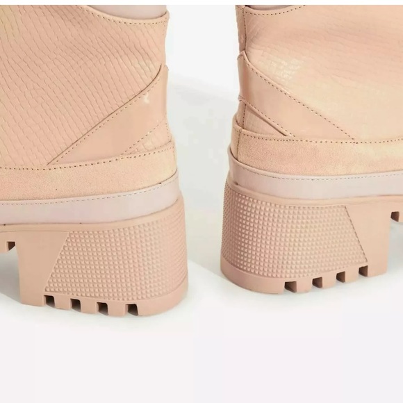 Pink Faux Snake Print Leather Combat Boots heels - Picture 3 of 8